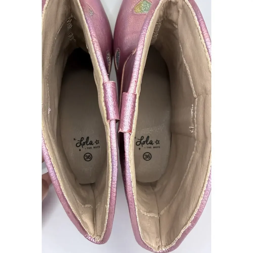 Lola + The Boys Cowgirl Western Boots 🩷Pink Iridescent 🩷 Girls EU 36/US 5Y